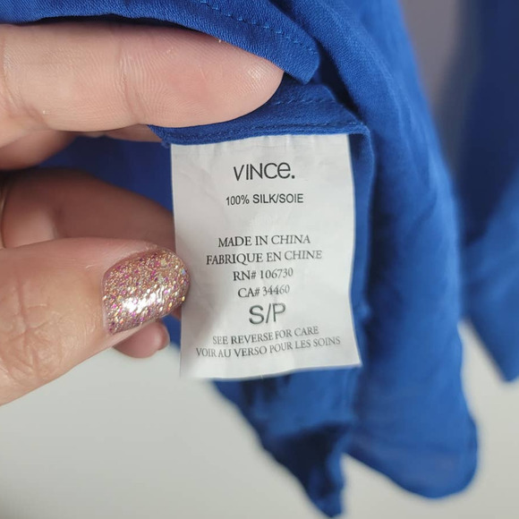 Vince Silk Half Placket V-Neck Popover Long Sleeve Blouse Cobalt Blue Size Small - Picture 6 of 7